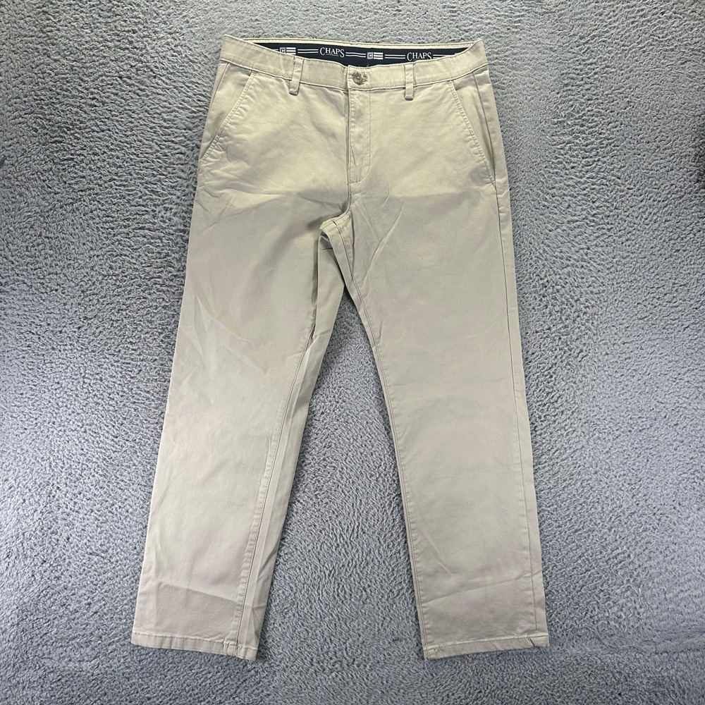 Chaps Pant Mens 34x30 Beige Cotton Chino Straight Preppy Career Office Stretch
